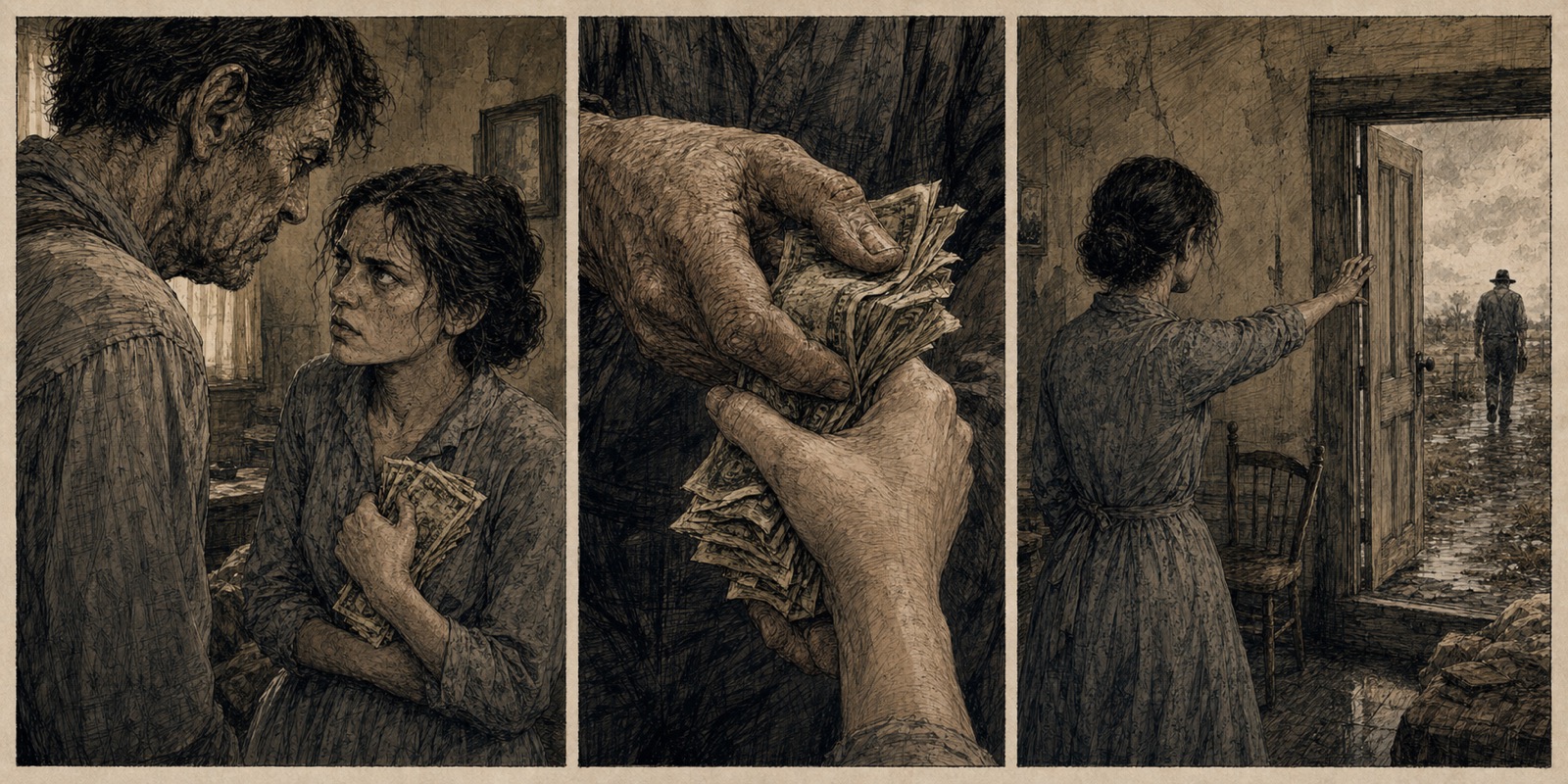 A tense illustrated domestic scene
