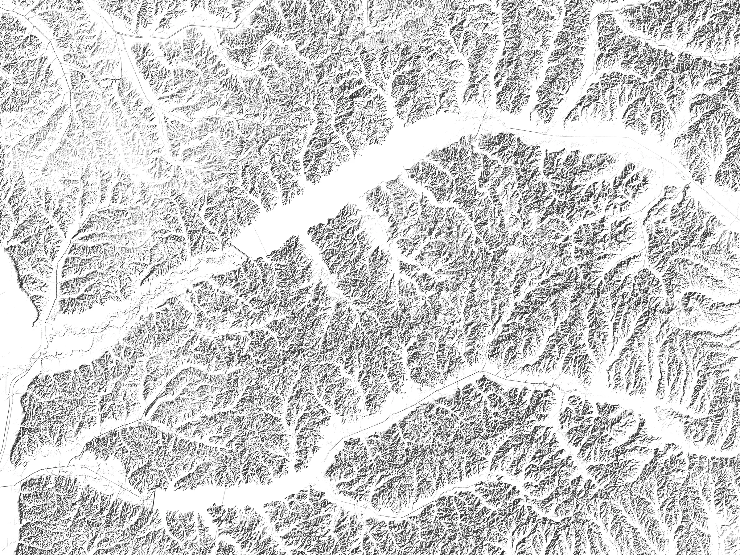Shaded relief of the real terrain of Lafayette County, Mississippi